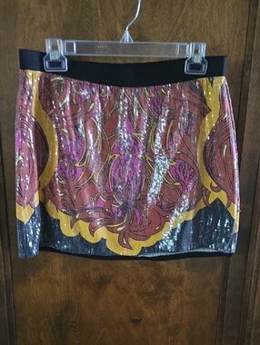Chelsea & Violet Pink, Gold & Black Sequin Floral Mini Skirt